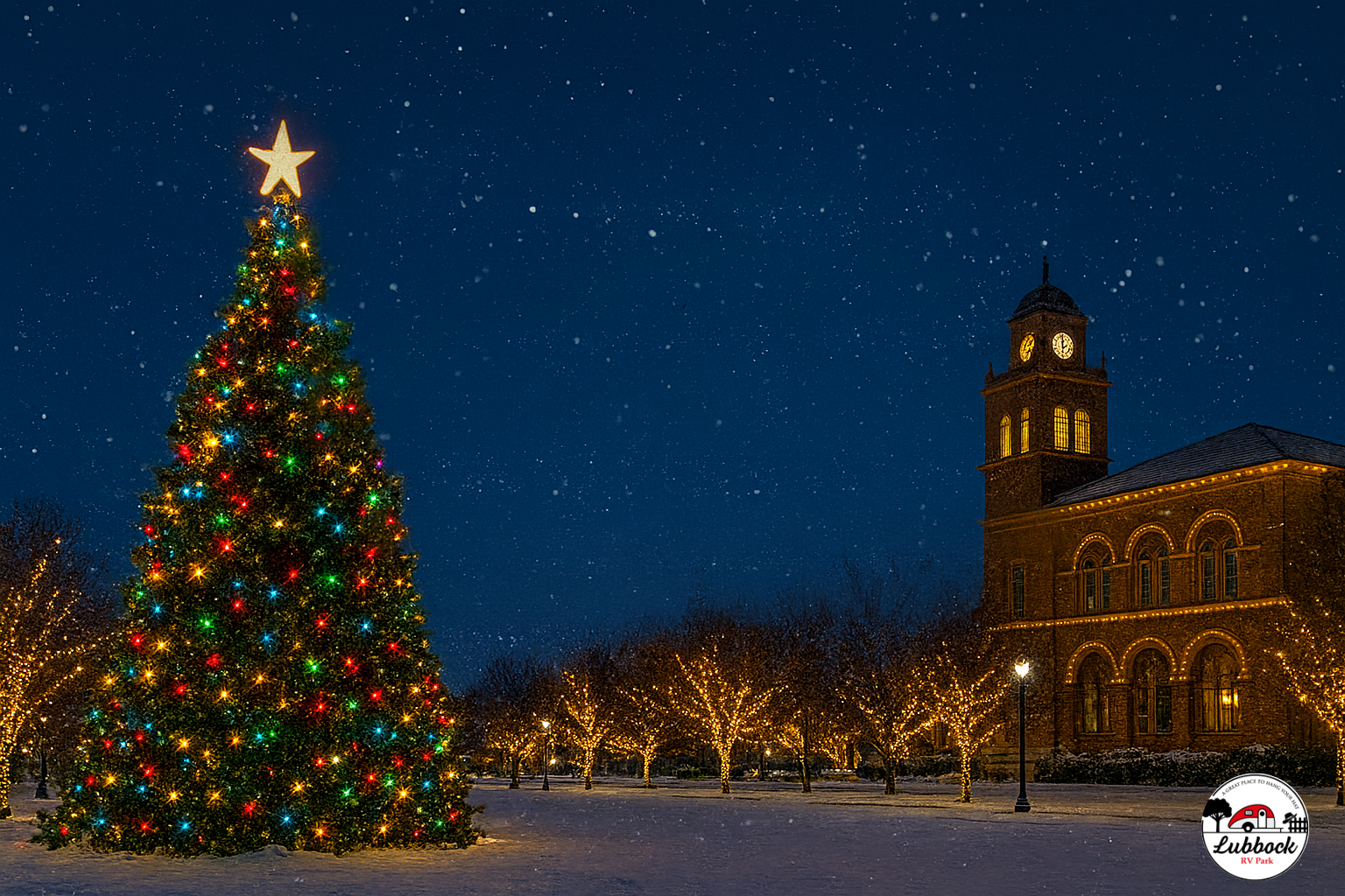 Christmas lights and decorated houses in Lubbock, Texas. 